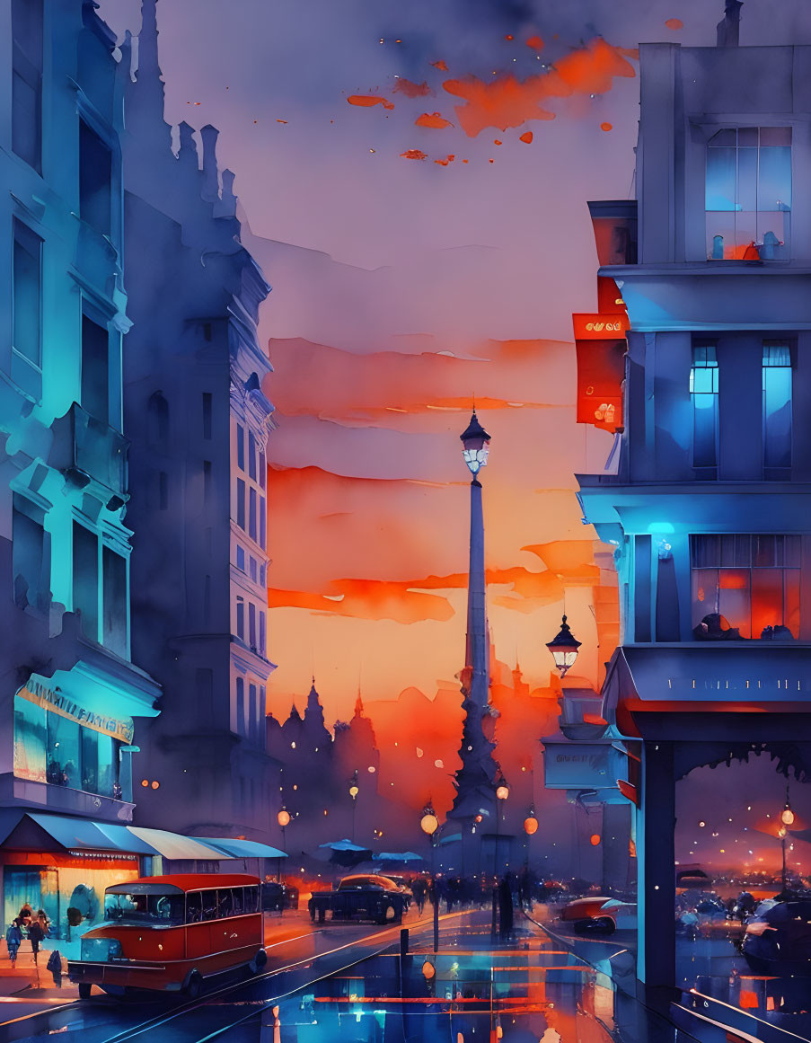 City scene in watercolor 
