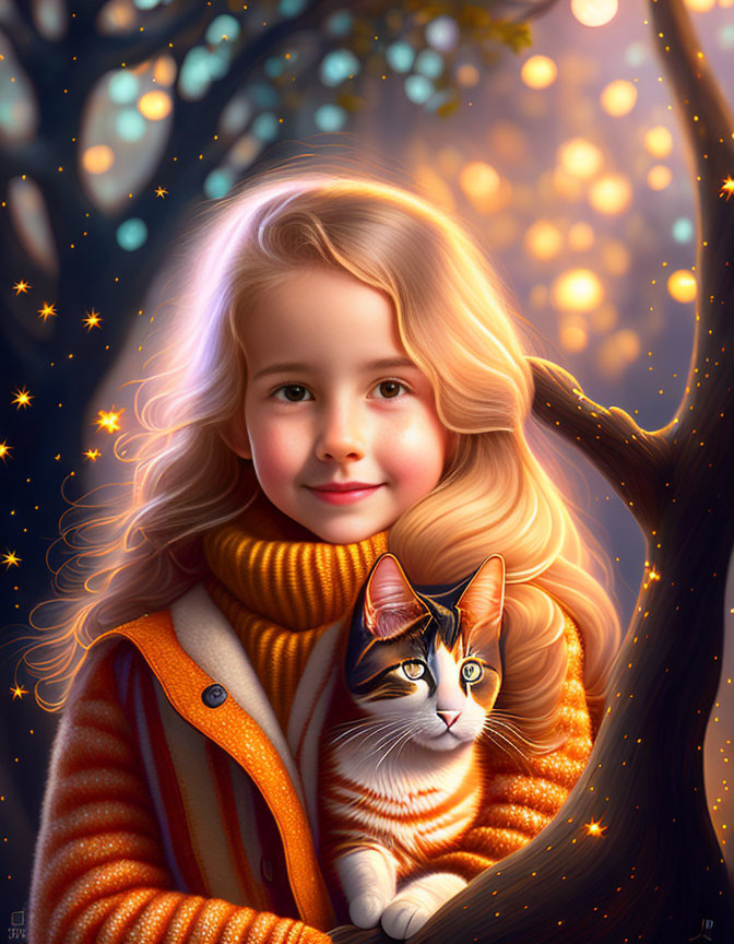 Cute girl with her cat 