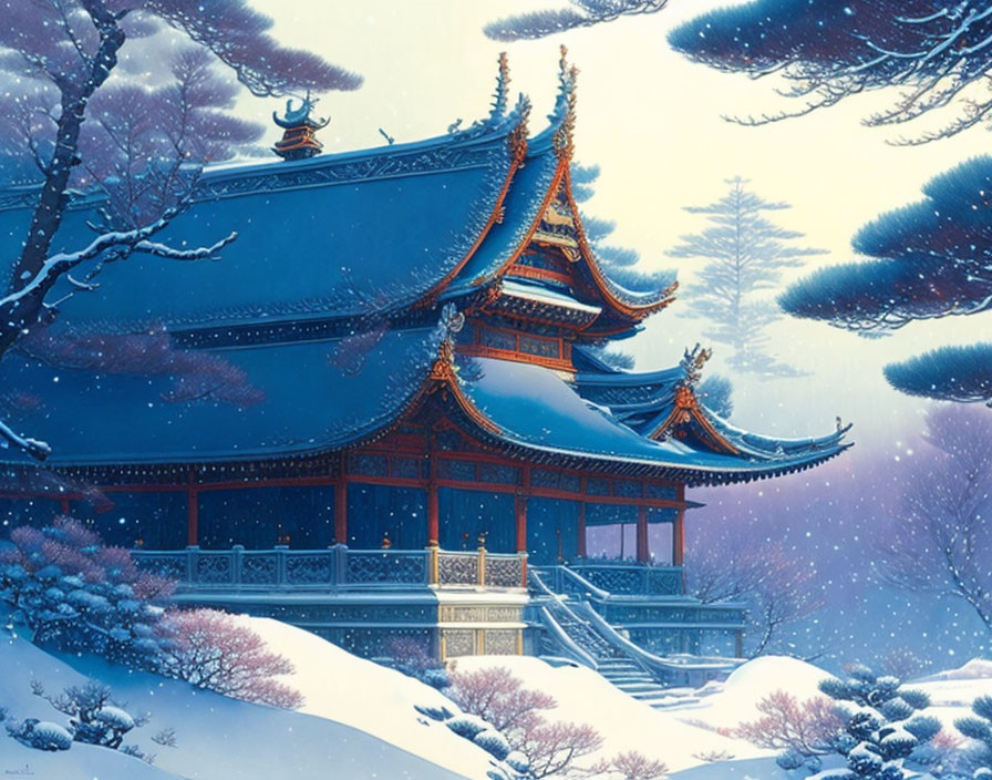 Beautiful temple in the snow 