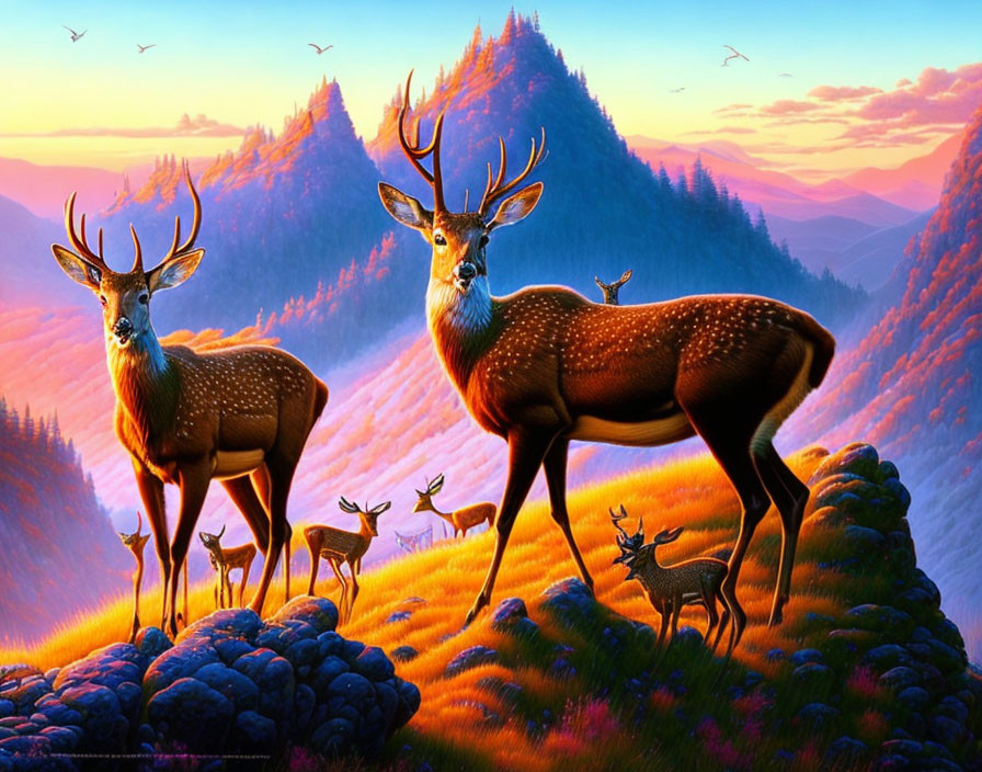 Deers on the top of the mountain 