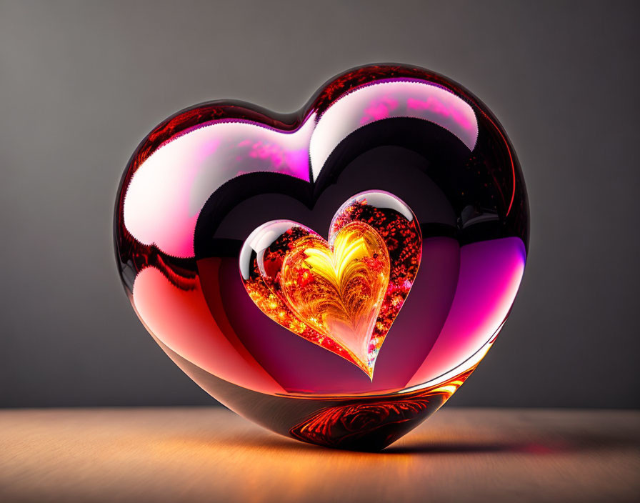 Colorful Heart-Shaped Glass Ornament on Gray Background