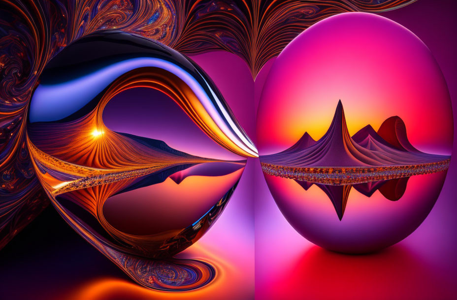 Mirrored spherical shapes in warm color palette