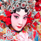 Vibrant digital artwork of woman in Asian attire with floral headgear