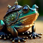 Steampunk-inspired frog with metallic gears and ornate patterns