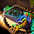Colorful chameleon with intricate patterns on a branch