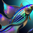 Colorful digital artwork of fish with intricate scales and fins and butterfly.