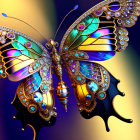 Iridescent Blue and Gold Butterfly with Gem-like Details