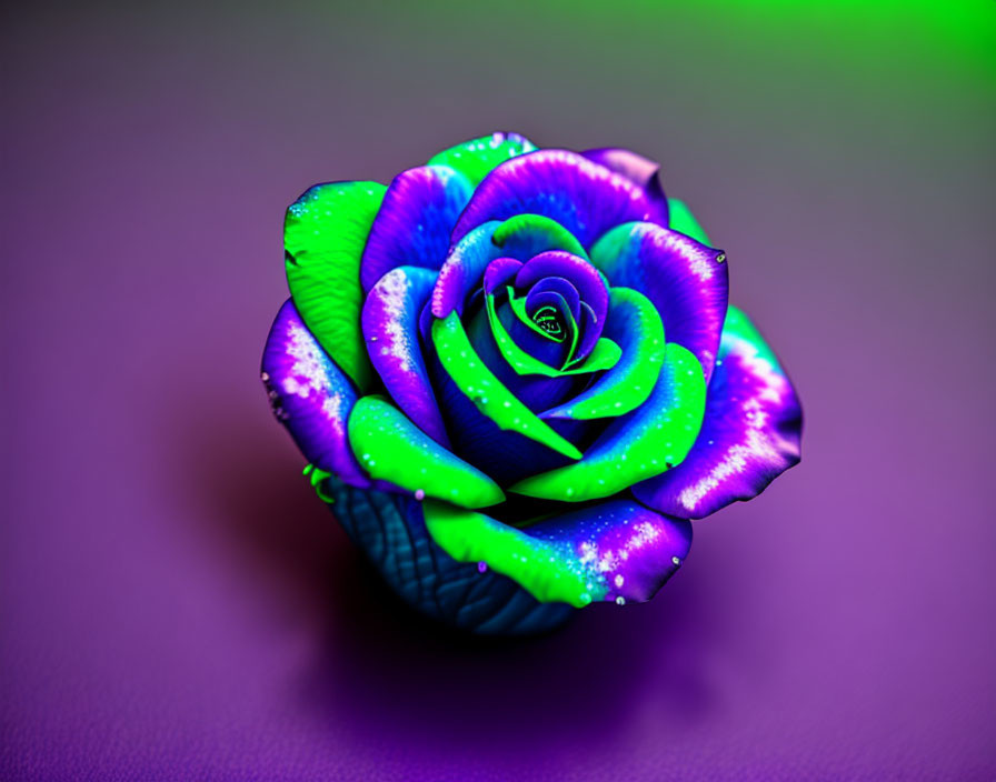 Colorful Rose with Blue and Green Gradient on Purple Background