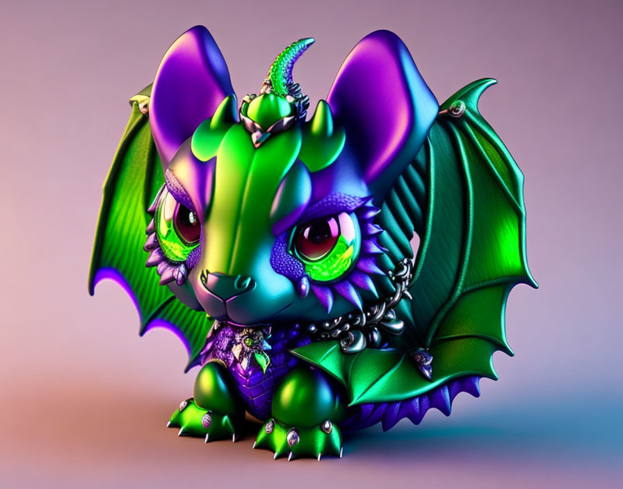 Colorful Illustration of Cute Dragon-Like Creature with Green Wings