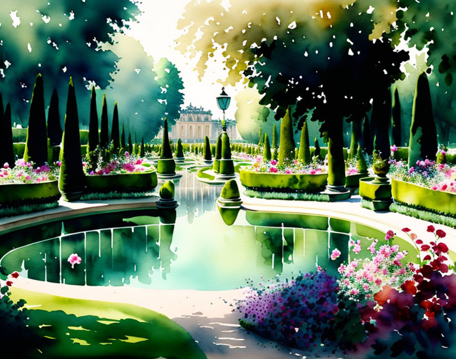 Versailles gardens, in watercolor