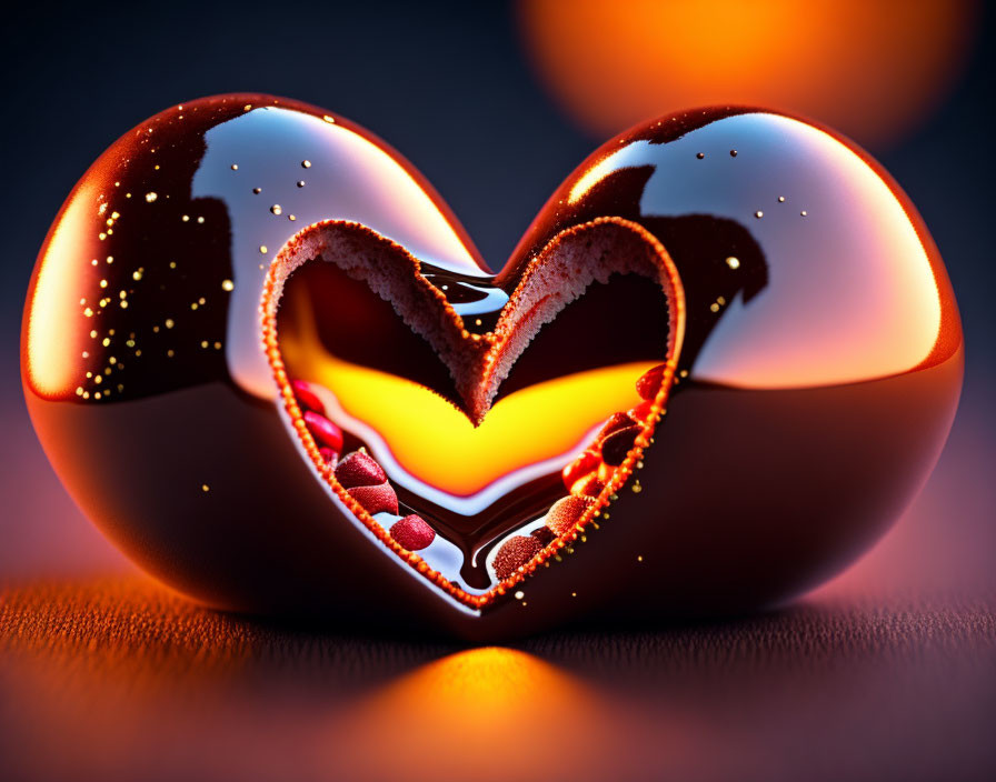 Glossy Chocolate Hearts Melting Together on Dark Background