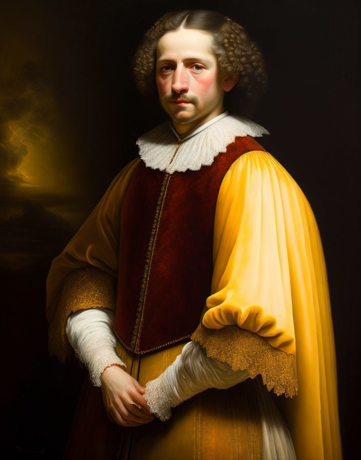 17th-Century Man Portrait in Ruff, Doublet, and Cape