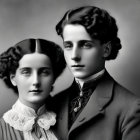 Vintage Black-and-White Portrait of Woman and Man in Formal Attire