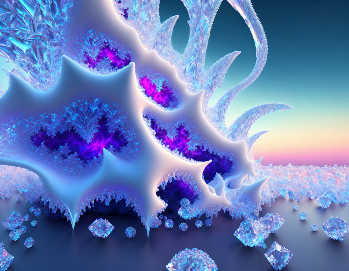 Intricate Blue and Purple Fractal Art on Gradient Background