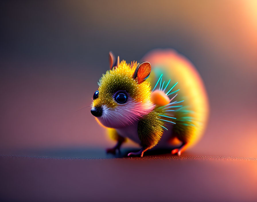 Vibrant whimsical creature illustration with rainbow tail and spiky fur