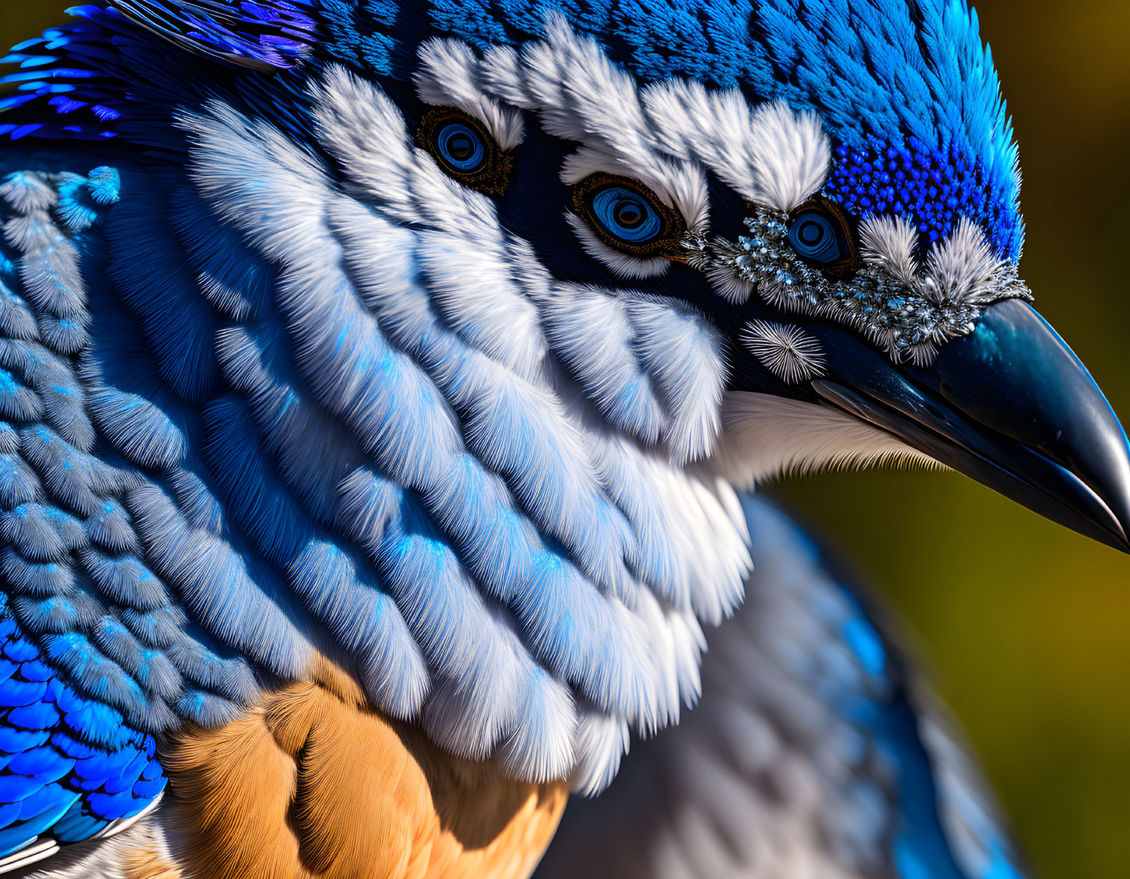 Colorful bird with vibrant blue feathers and intricate patterns.
