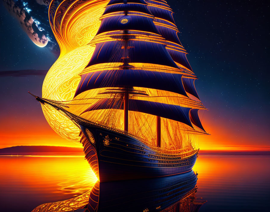  golden flame and ship