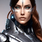 Detailed Female Cyborg Artwork with Glowing Blue Elements