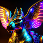 Egyptian Anubis Mask with Neon Wings and Golden Details
