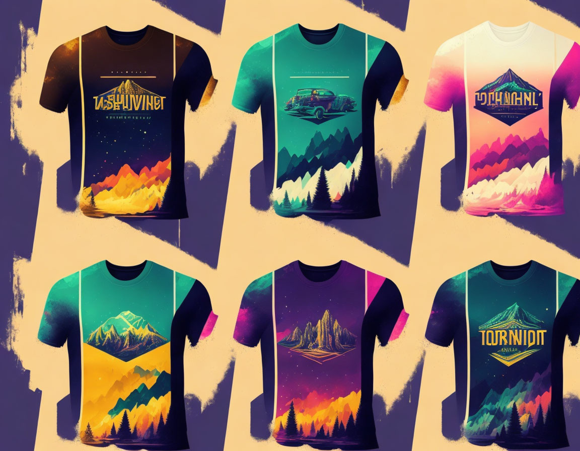Six Vibrant Graphic T-Shirts: Mountains, Night Skies & Retro Designs