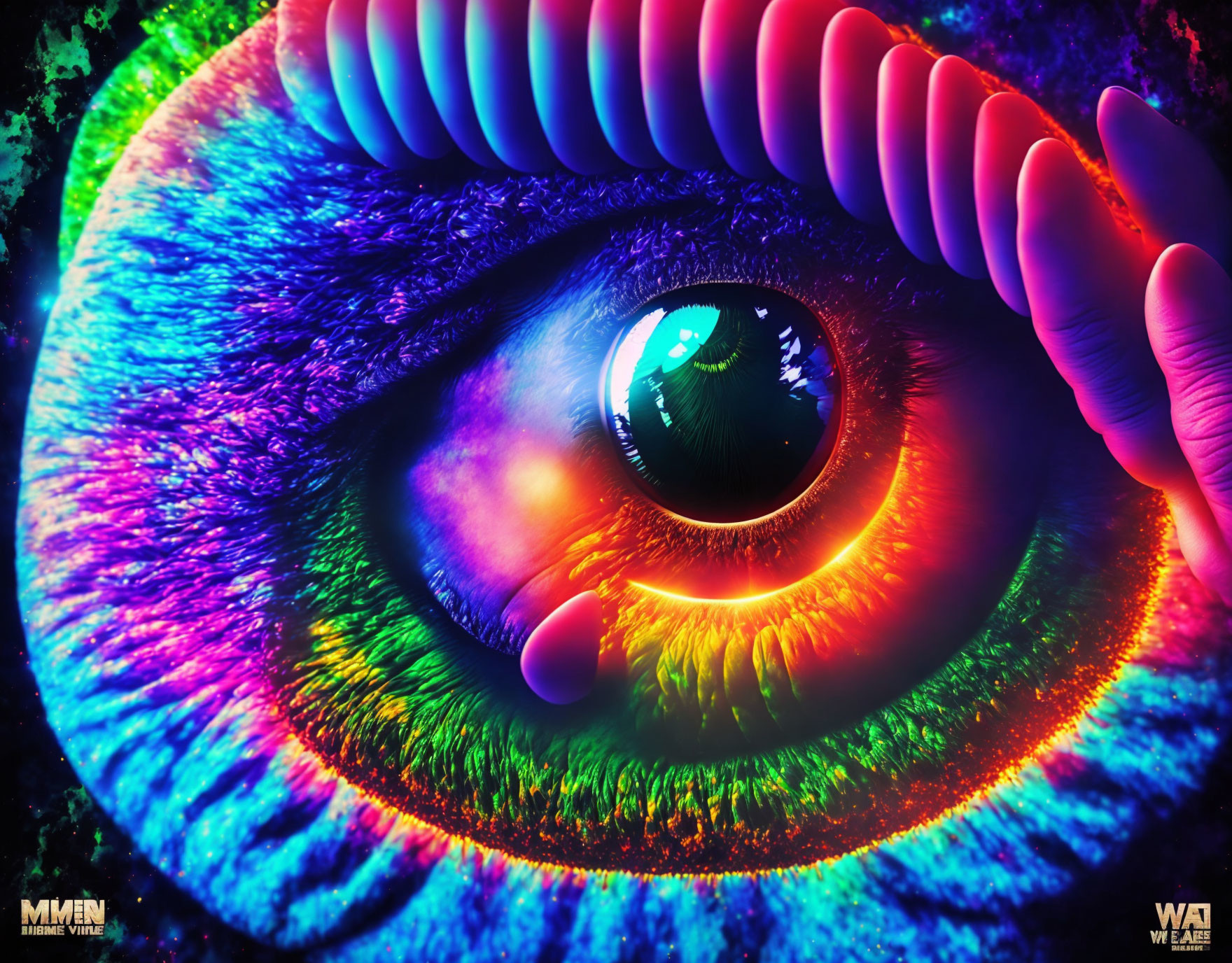 Detailed Close-Up of Vibrant Human Eye with Neon Illumination