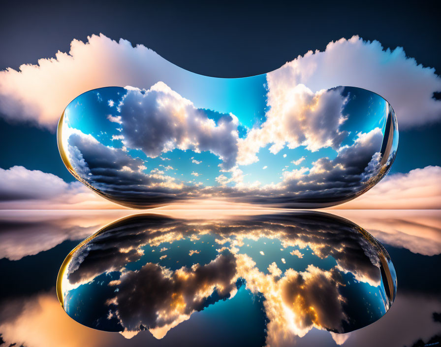 Mirrored futuristic sunglasses reflect sky and clouds