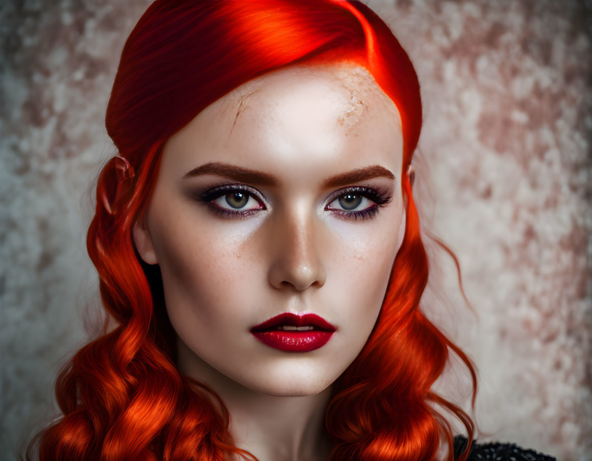 Vibrant portrait of woman with red hair and striking makeup