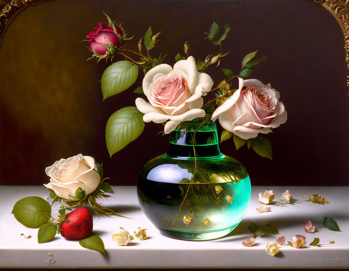 still life with roses in a vase