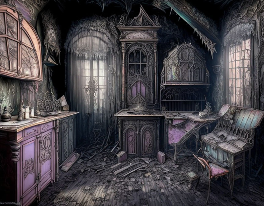 an abandoned gothic room