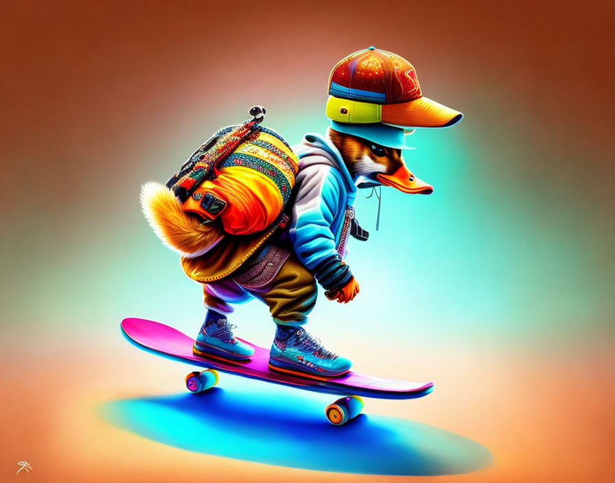 A Cool Duck Riding  A Skateboard