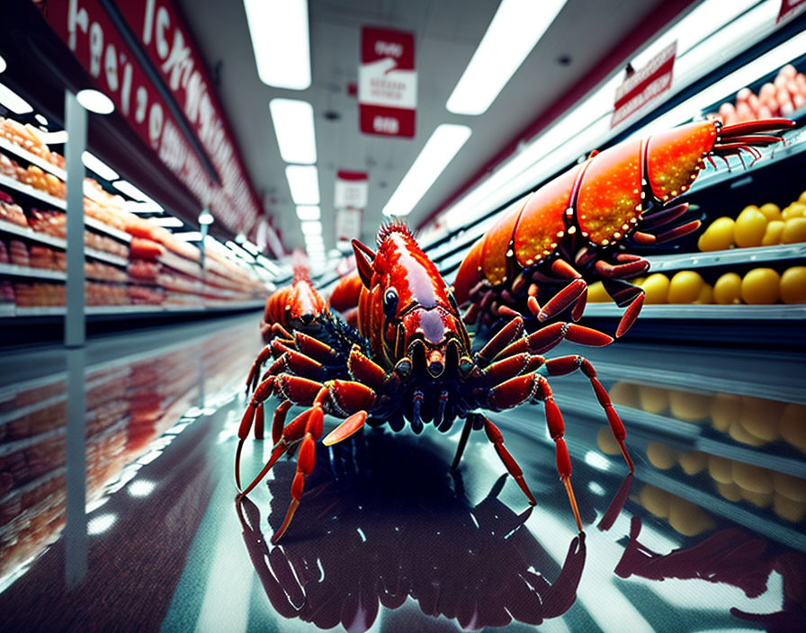 Lobster Races Down a Grocery Aisle