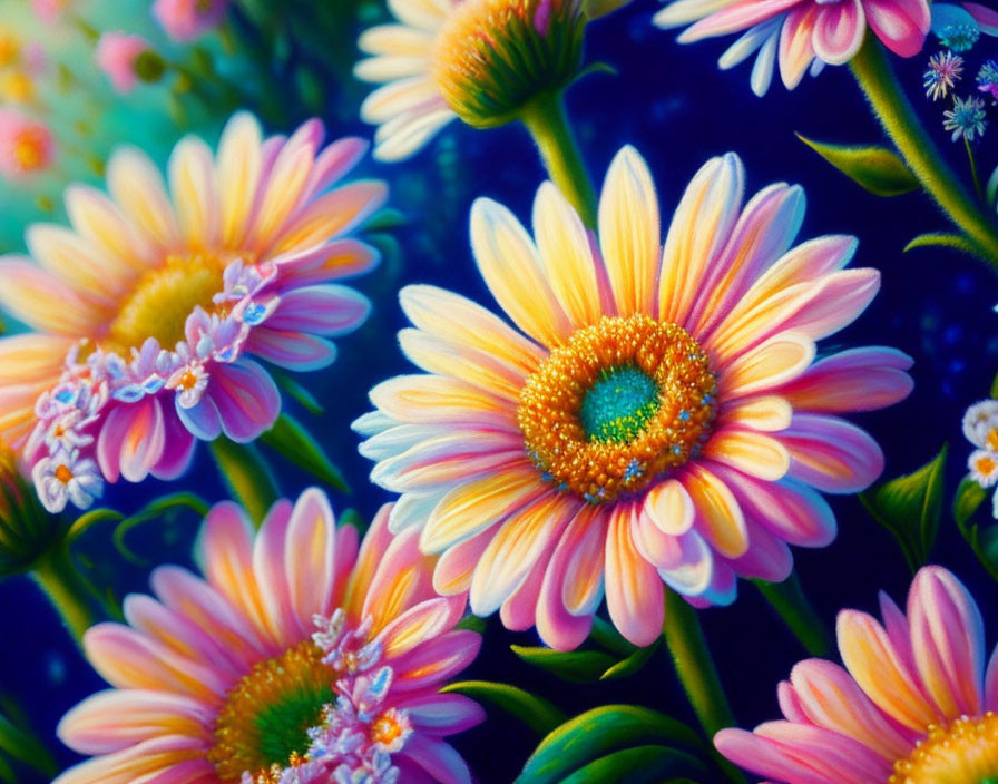 Pastel painting, drawing, daisy flowers