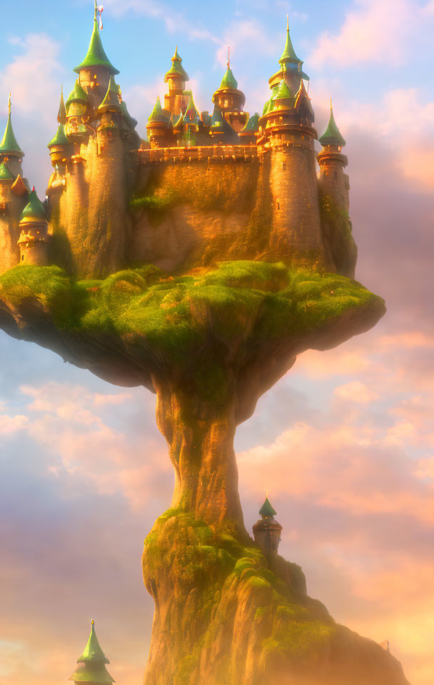 Enchanted Castle on Giant Tree with Lush Foliage and Warm Sky