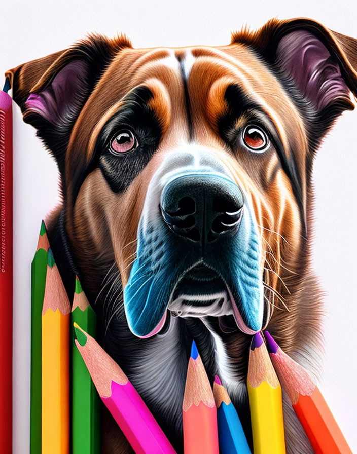 Detailed drawing of the dog colored pencils