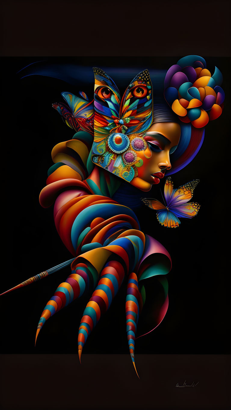 Colorful Abstract Artwork Featuring Stylized Female Figure
