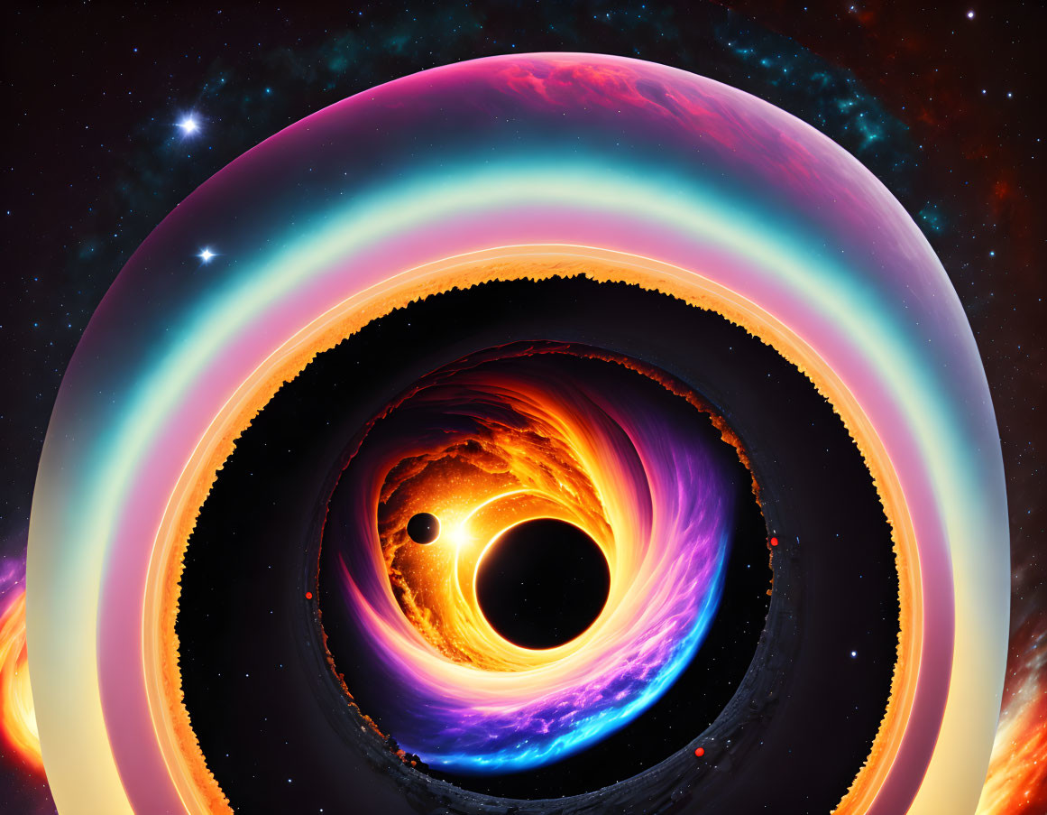 Cosmic artwork: Black hole with accretion disk in nebula scene