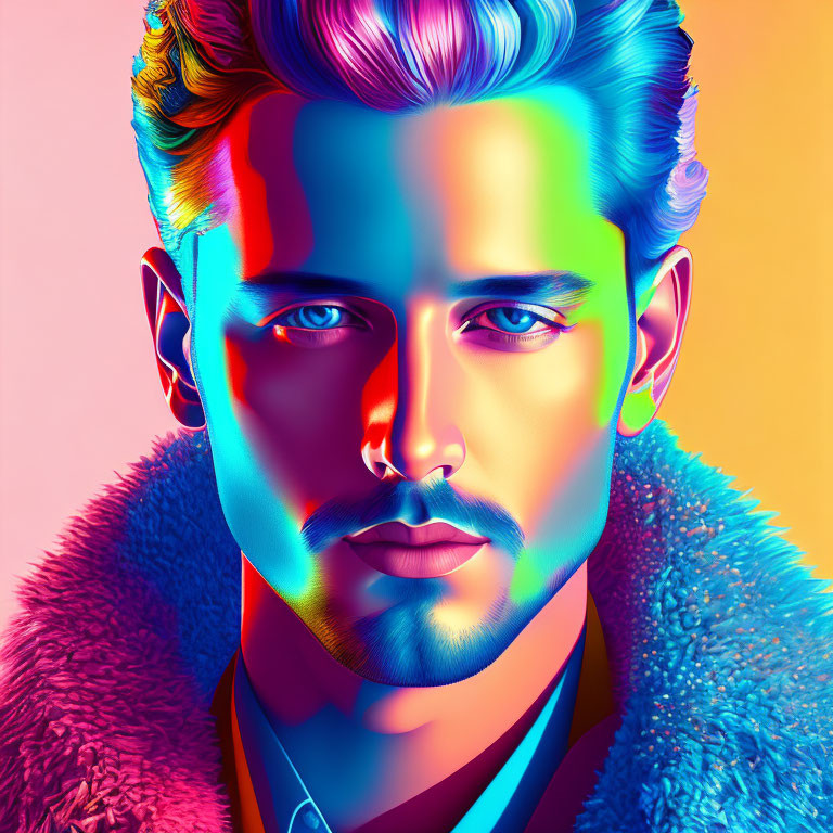 Colorful Stylized Portrait of Man in Textured Jacket on Gradient Background