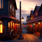 Charming Old-Fashioned Street with Warm Glowing Lights