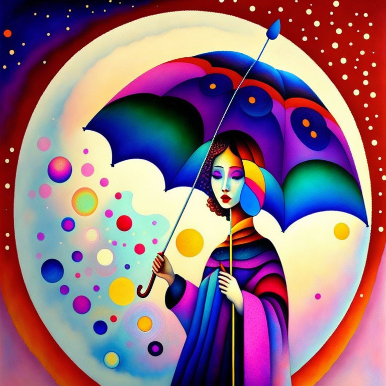 Colorful Umbrella Held by Person in Stylized Illustration