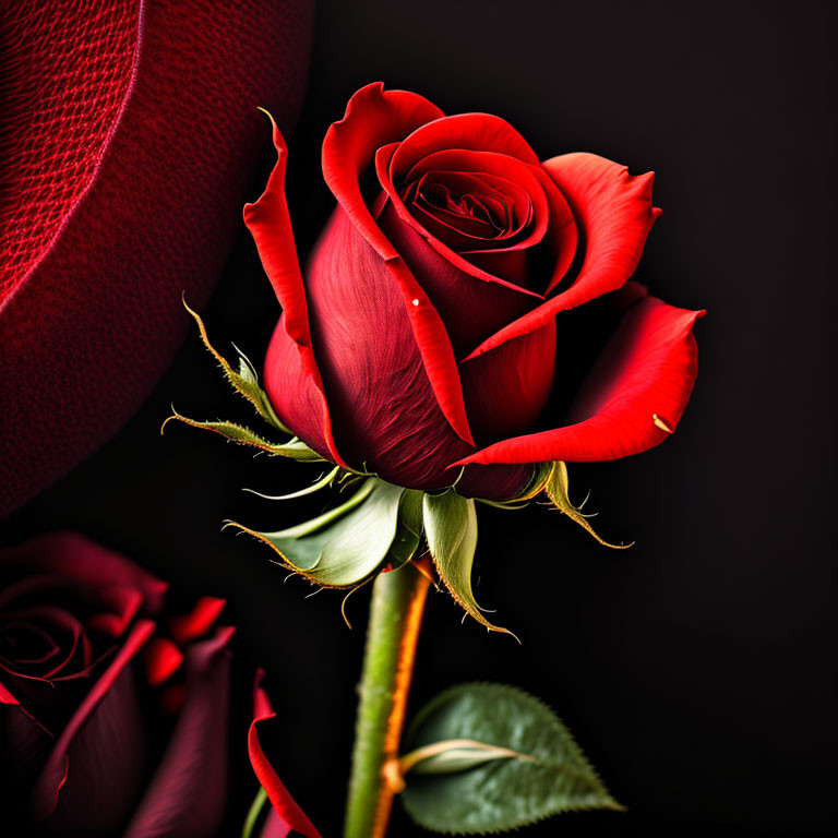 Vibrant Red Rose in Full Bloom Against Dark Background