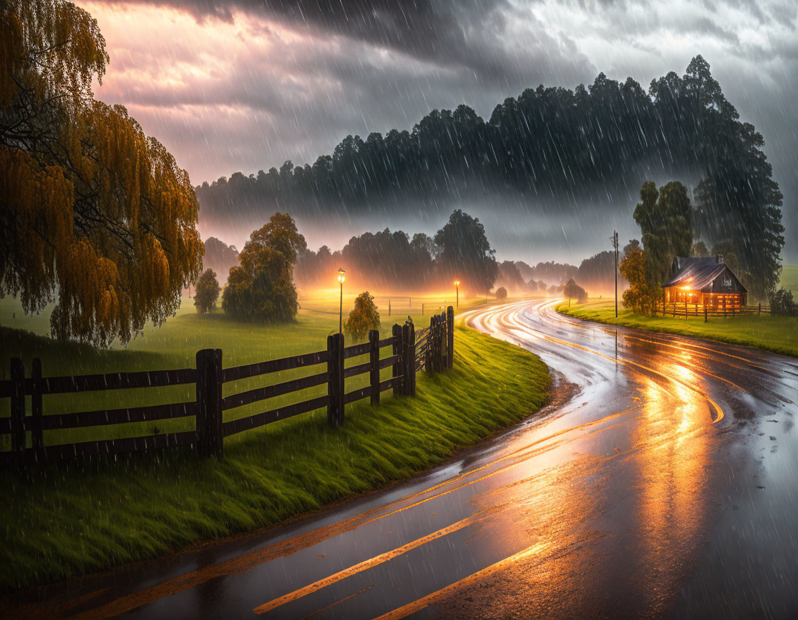 Countryside in the rain