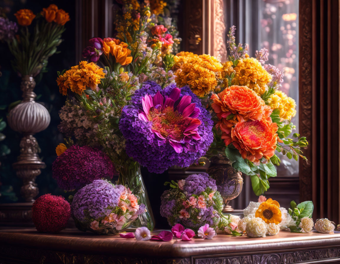Colorful Flower Bouquet in Natural Light by Window