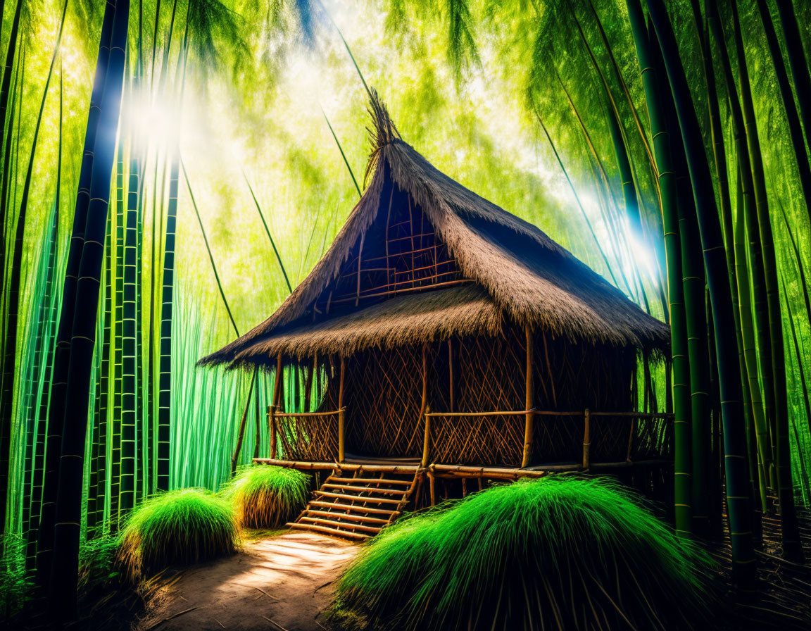 Hut in bamboo forest