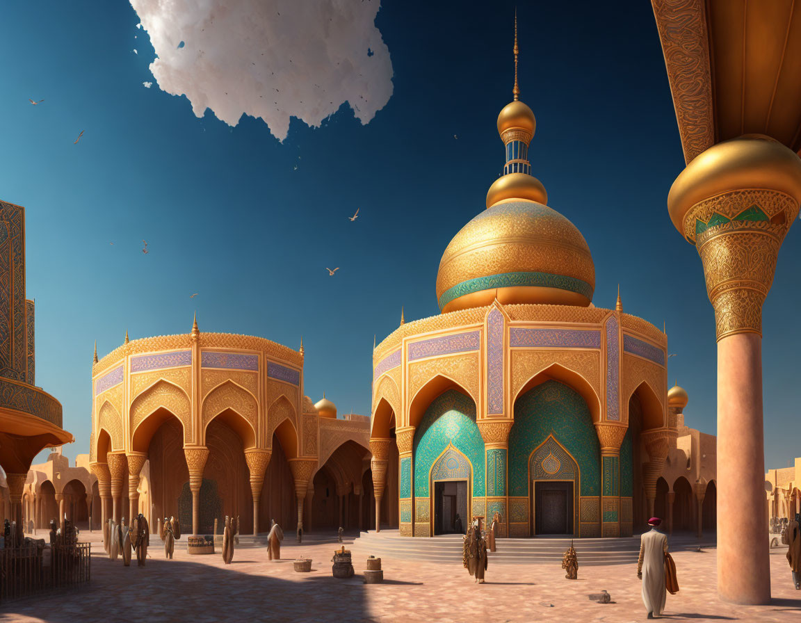 Grand Middle Eastern Palace with Ornate Domes and Archways