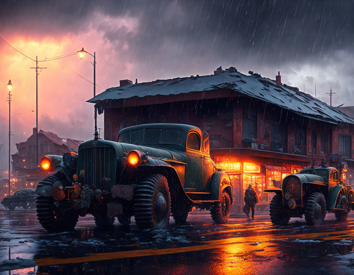 Rainy war-torn town