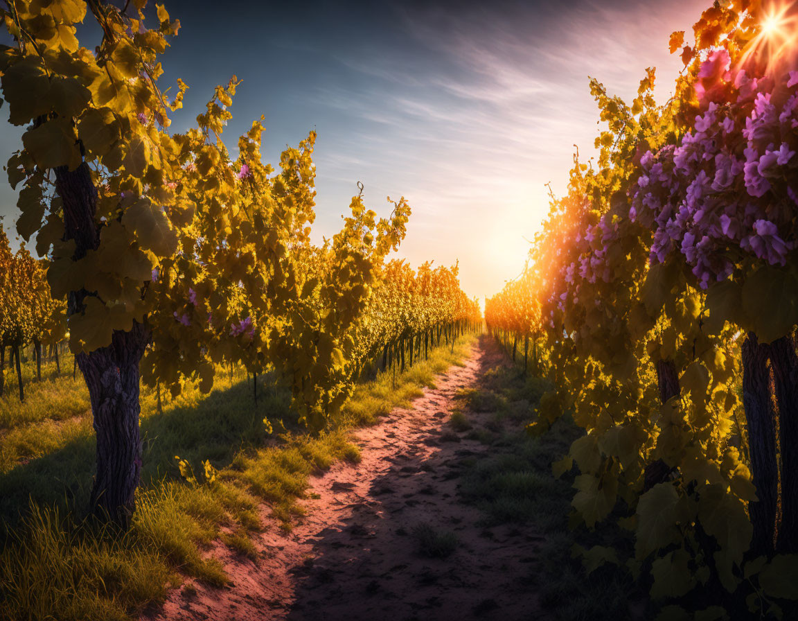 Blossomed vineyard