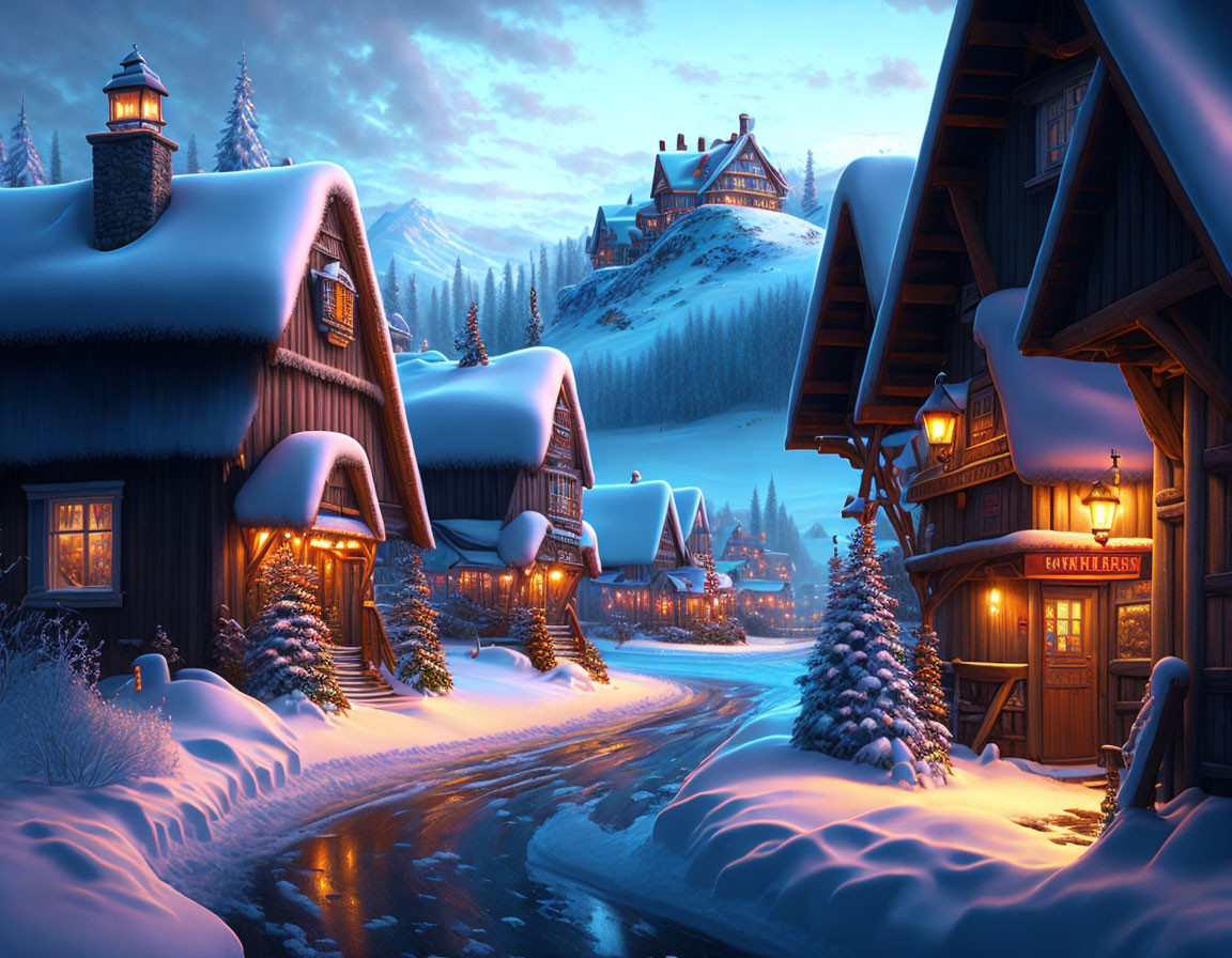 Town in winter valley
