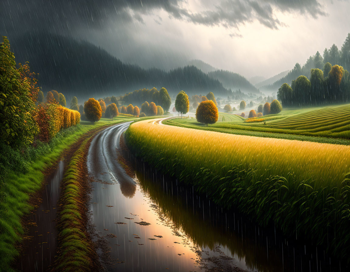 Countryside in the rain