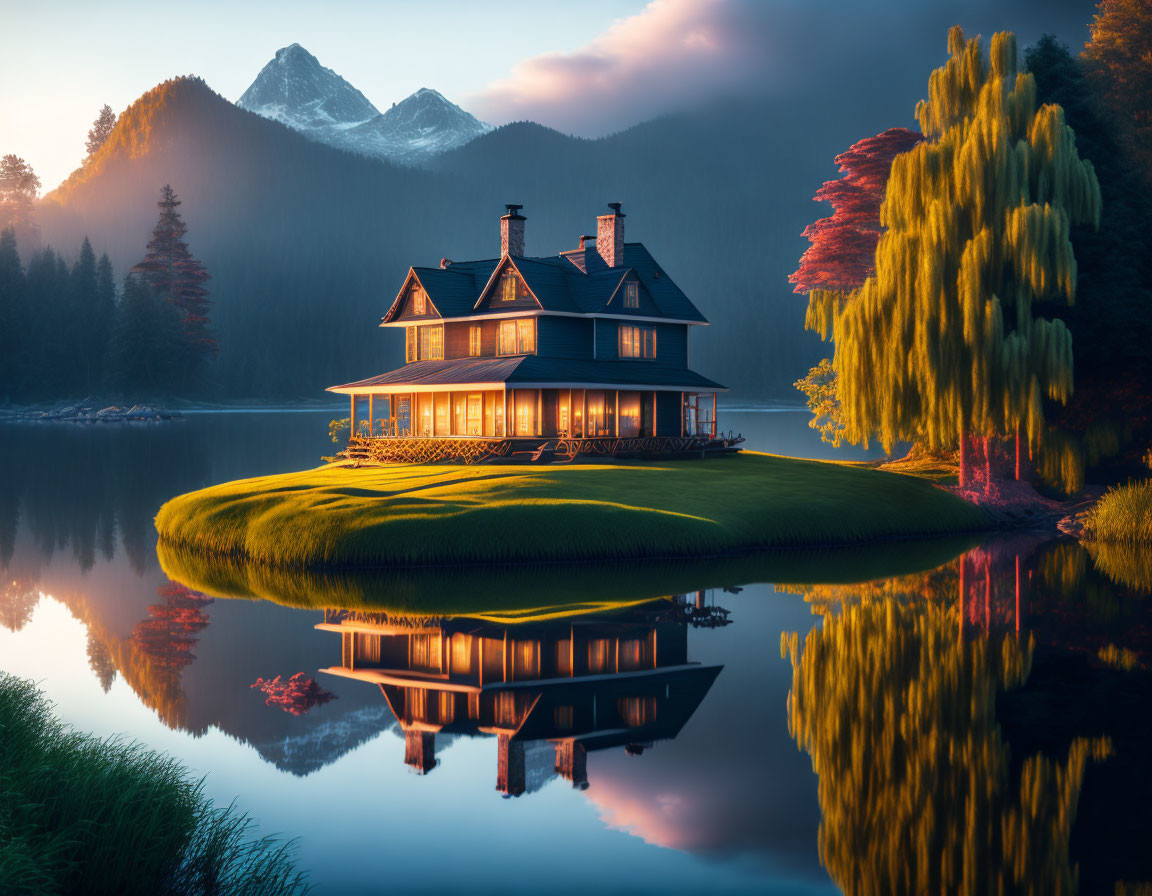House on an islet in a lake.