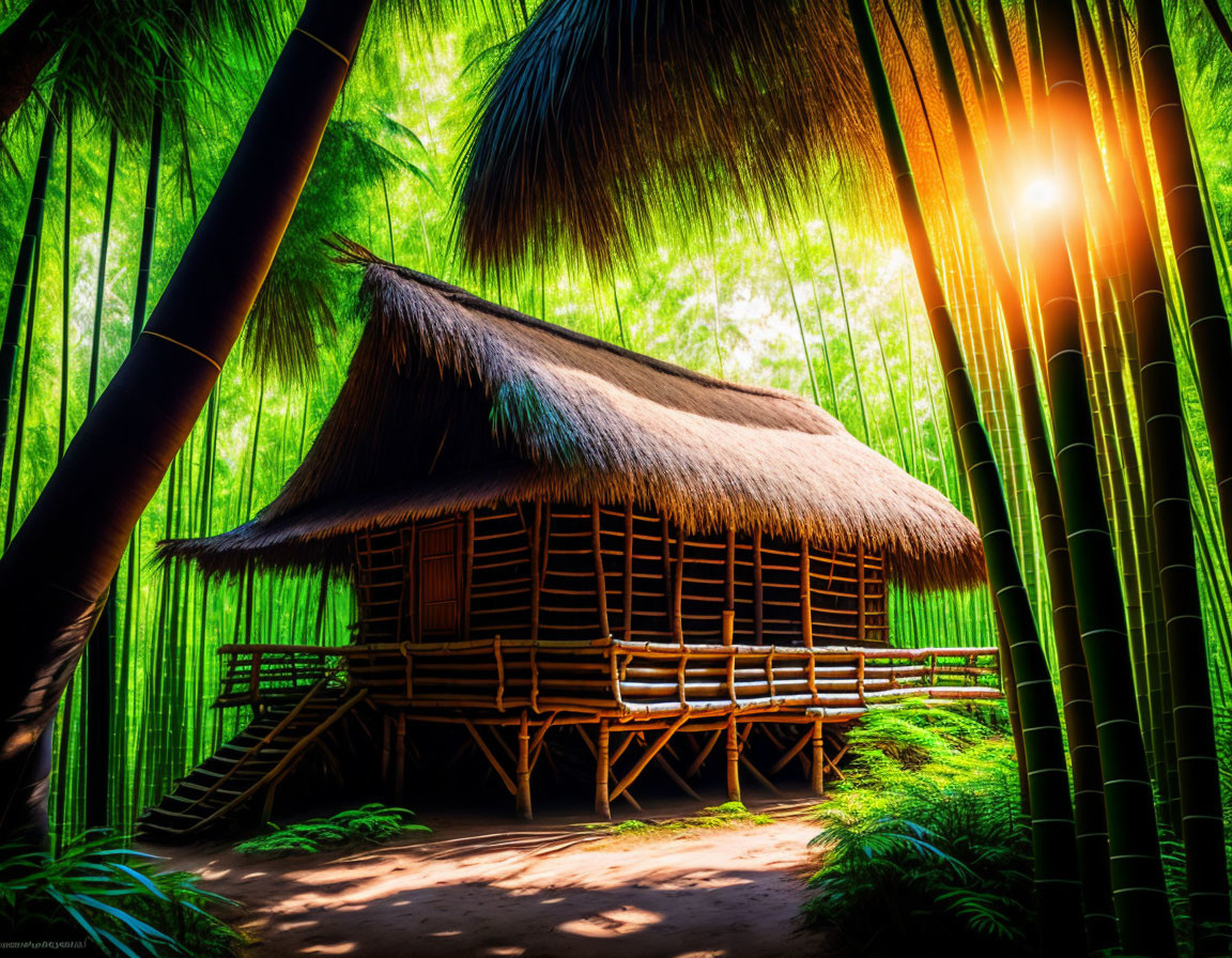 Hut in bamboo forest